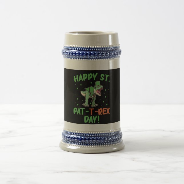 Kids Happy St Pat Trex Day Dino St Patricks Day  Beer Stein (Center)