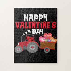 Kids Happy Valentines Day Heart In Tractor Jigsaw Puzzle