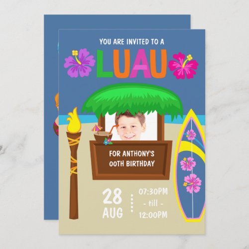 Kids Hawaiian Luau Party add photo Invitation