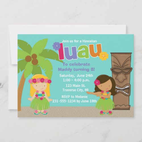 Kids Hawaiian Luau Party Invitation