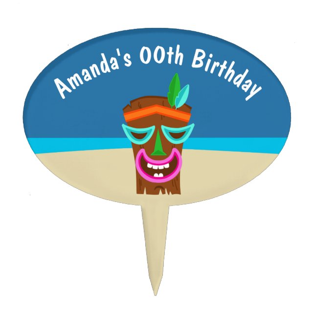 Kids Hawaiian Luau Party Personalized Cake Topper (Front)