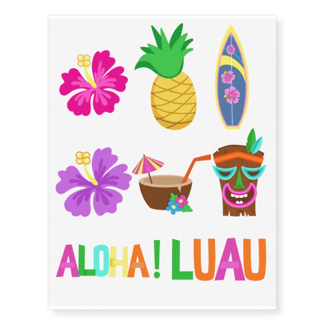 Kids Hawaiian Luau Party Temporary Tattoos (Front)
