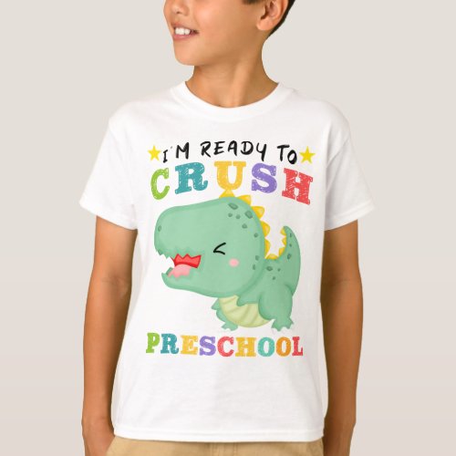Kids Hear me roar into preschool Dinosaur  T_Shirt