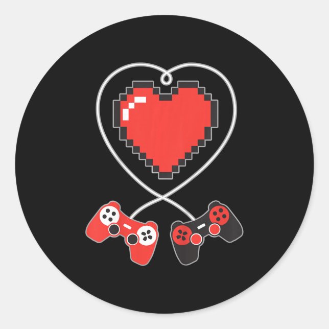 Kids Heart Pixel Art Video-Game Controller Valenti Classic Round Sticker (Front)