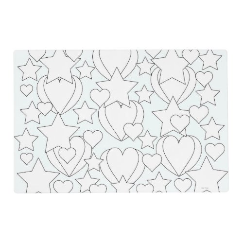 Kids Hearts And Stars Activity Birthday Coloring  Placemat