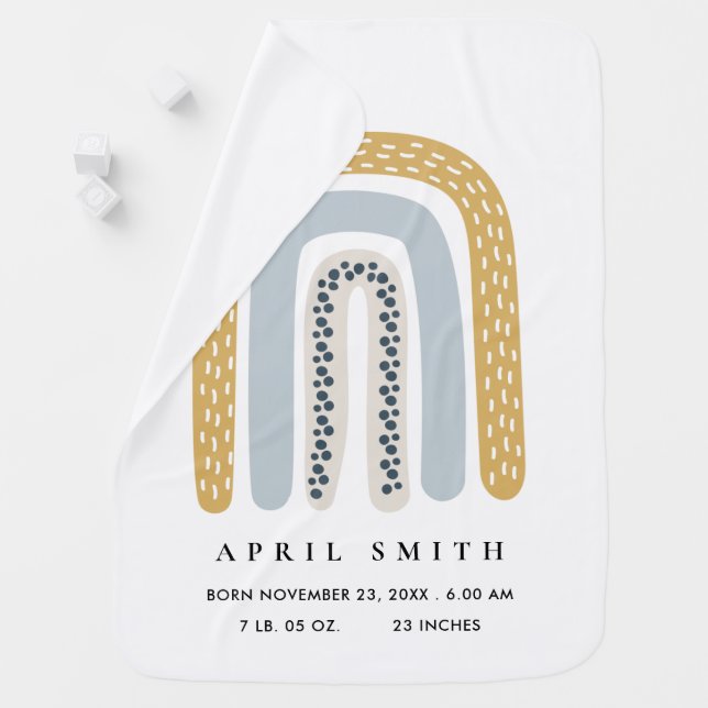 KIDS HEARTS BLUSH BLUE RAINBOW BABY BIRTH STATS BABY BLANKET (In Situ)