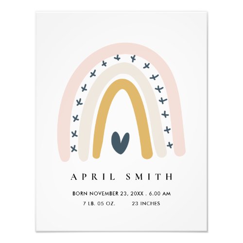 KIDS HEARTS BLUSH BLUE RAINBOW BABY BIRTH STATS PHOTO PRINT