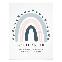 KIDS HEARTS BLUSH BLUE RAINBOW BABY BIRTH STATS PHOTO PRINT