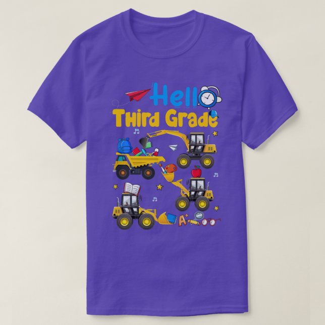 Kids Hello 3rd Grade Construction Truck Kids Back  T-Shirt (Design Front)