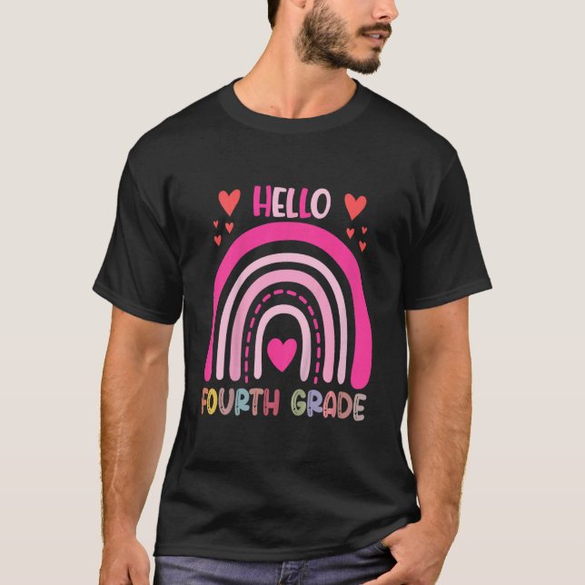 Kids Hello 4th Grade Rainbow Teachers Kids Back To T-Shirt (Front)