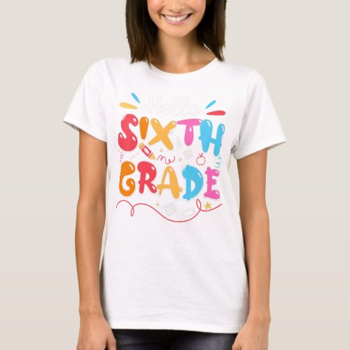 Kids Hello 6th Sixth Grade Leopard Teacher Student T_Shirt