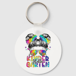 Kids Hello Kindergarten Messy Hair Bun Girl Ck To  Keychain