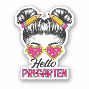 Kids Hello Pregarten Messy Bun Girls Back To Schoo Sticker
