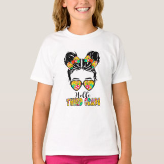 Kids Hello Third Grade Messy Bow Girls 3rd Grade T-Shirt