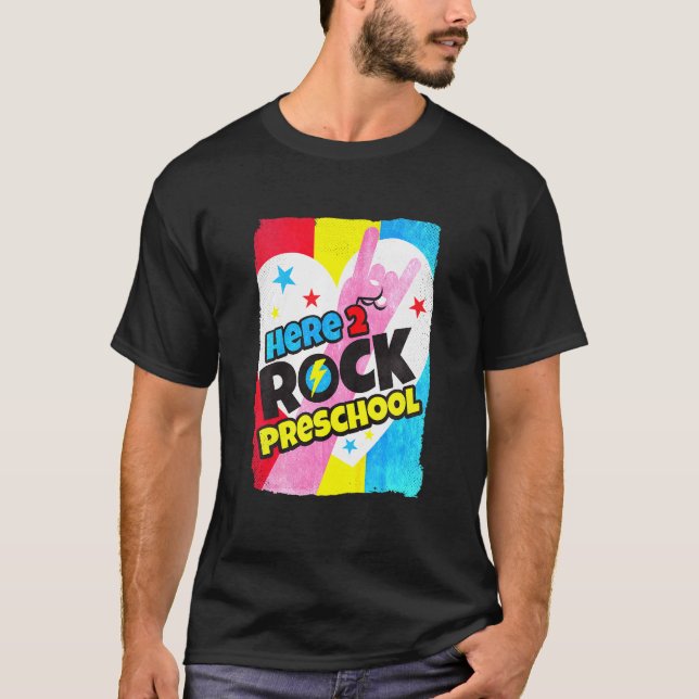 Kids Here To Rock Preschool First Day Of School Ro T-Shirt (Front)