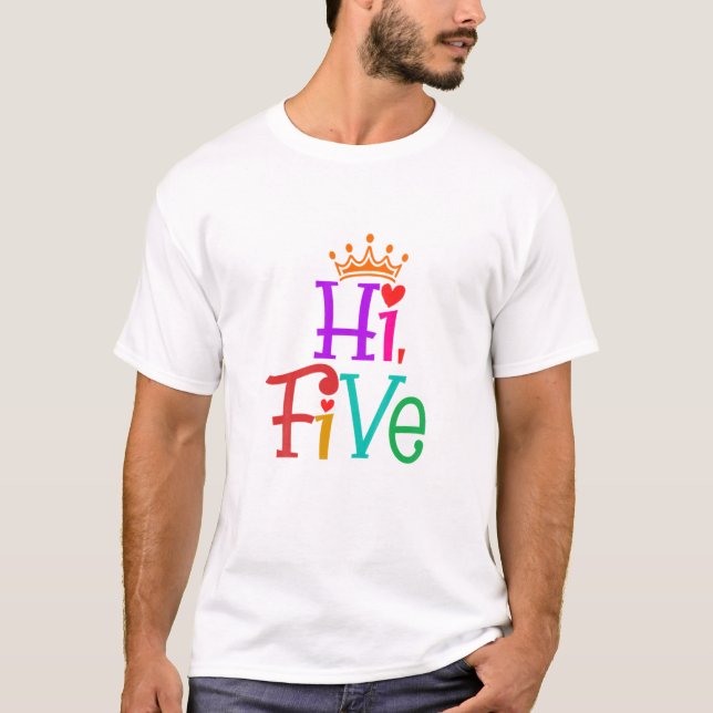 Kids Hi Five 5Th Birthday Girl Top Fifth Bday Pres (Front)
