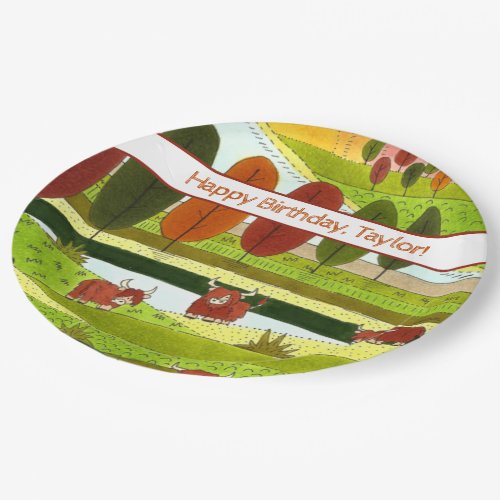 Kids Highland Cows Farm Birthday Party Paper Plates