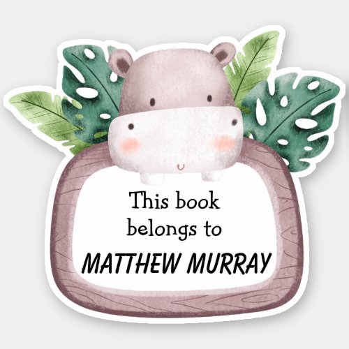 Kids Hippo Personalized Bookplate Sticker