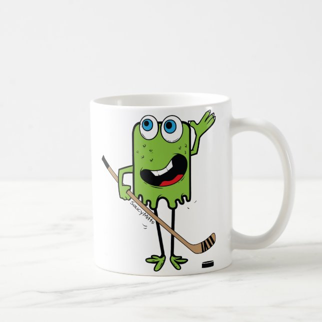 Kids Hockey Monster Green Coffee Mug (Right)