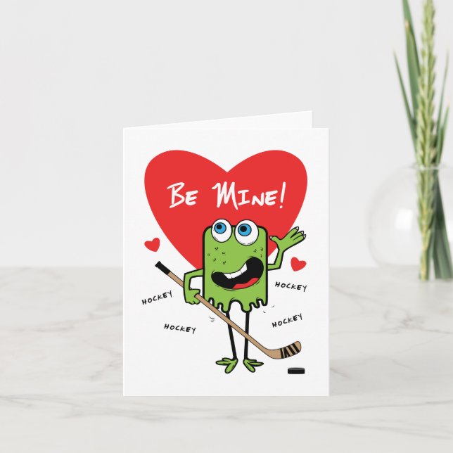 Kids Hockey Monster Valentines Card (Front)