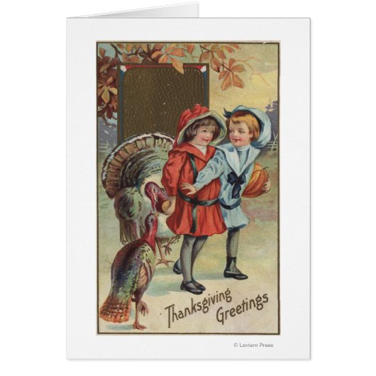 Kids Holding a Pumpkin, Turkeys Cards (Front)