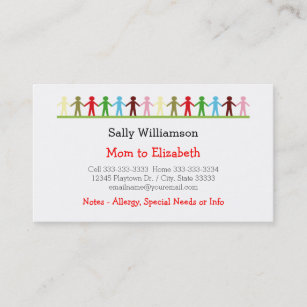 Kids Holding Hands Mommy and Child Custom Info Calling Card