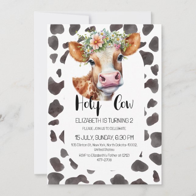 Kids Holy Cow Birthday Party Farm Animals Theme Invitation (Front)