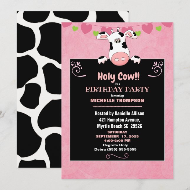 Kids Holy Cow Birthday Party Invitation (Front/Back)