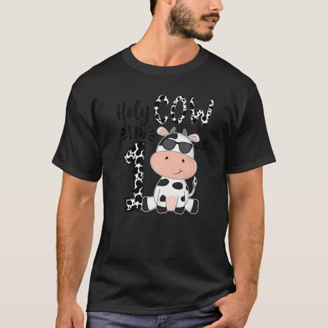 Kids Holy Cow I'm 1 Birthday Boy 1st Cow Farm Anim T-Shirt (Front)
