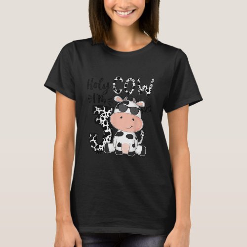 Kids Holy Cow Im 3 Birthday Boy 3rd Cow Farm Anim T_Shirt