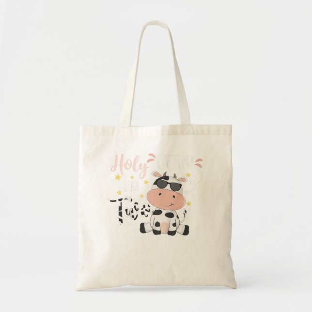 Kids Holy Cow I'm Two Cow Farm Theme Birthday 2 Ye Tote Bag (Front)