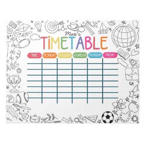 Kids homeschool timetable reading log cute doodle notepad