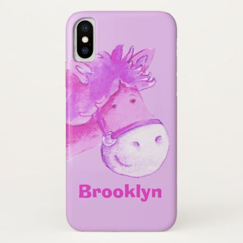 Kids horse  pony purple pink name iPhone XS case