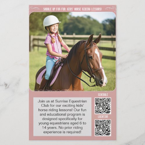 Kids Horse Riding Lesson Flyer with QR Codes