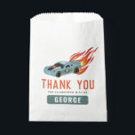 Kids Hot Blue Racing Car Boys Birthday Favor Bag<br><div class="desc">This modern and cool boys birthday favor bag design features a car with wheels and hot flames. The bags can be personalized with a name and age. Set as a seventh birthday design (with a number on the car), but easy to edit. The perfect addition to your hot car party!...</div>