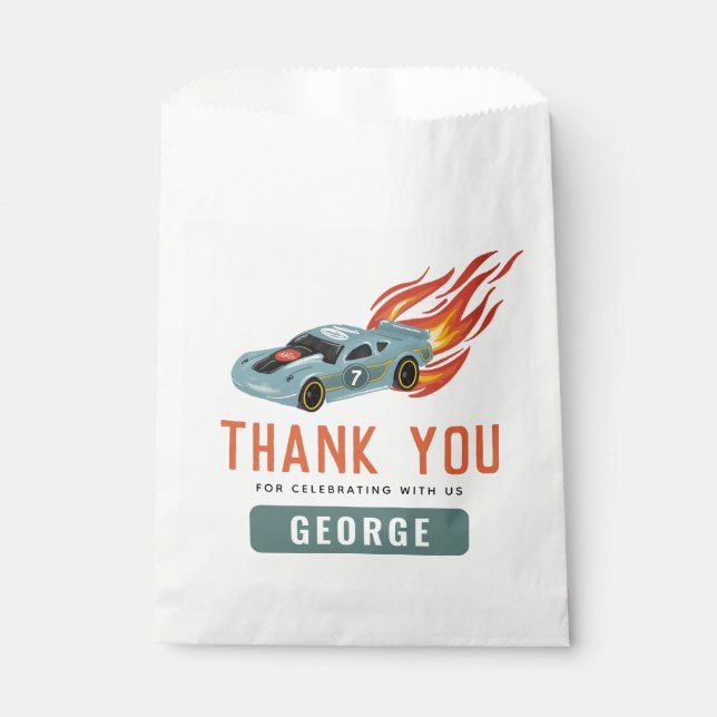 Kids Hot Blue Racing Car Boys Birthday Favor Bag (Front)