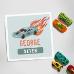 Kids Hot Blue Racing Car Boys Birthday Napkins<br><div class="desc">This modern and cool boys 7th birthday napkin design features a car with wheels and hot flames. The napkins can be personalized with a name and age. Set as a seventh birthday design,  but easy to edit. The perfect addition to your hot car party!</div>