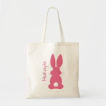 Kids Hot Pink Bunny Silhouette Easter Personalized Tote Bag