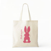 Kids Hot Pink Bunny Silhouette Easter Personalized Tote Bag