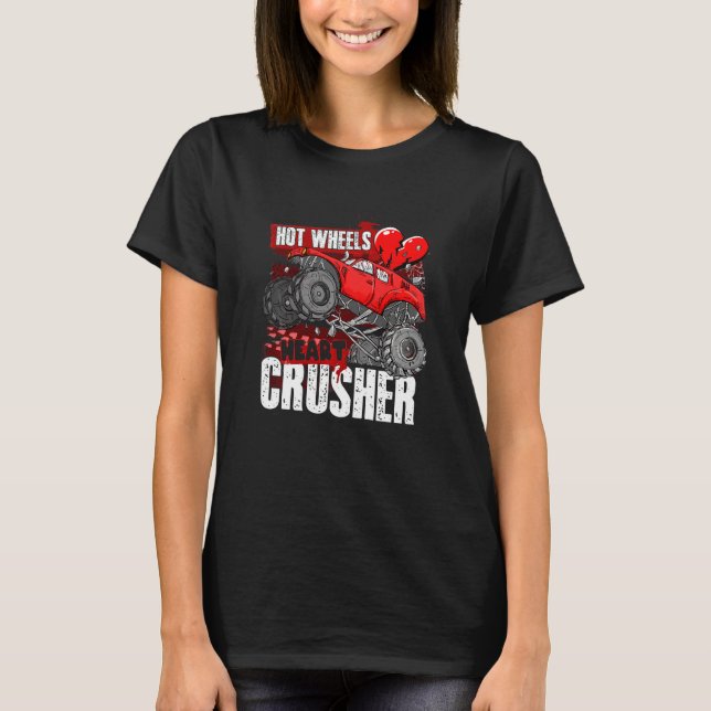 Kids Hot Wheel Valentines Day Hearts Crusher Monst T-Shirt (Front)