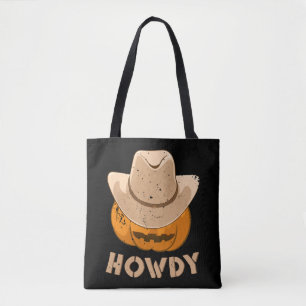 Kids Howdy Cowboy Pumpkin Boys Girls Men Halloween Tote Bag