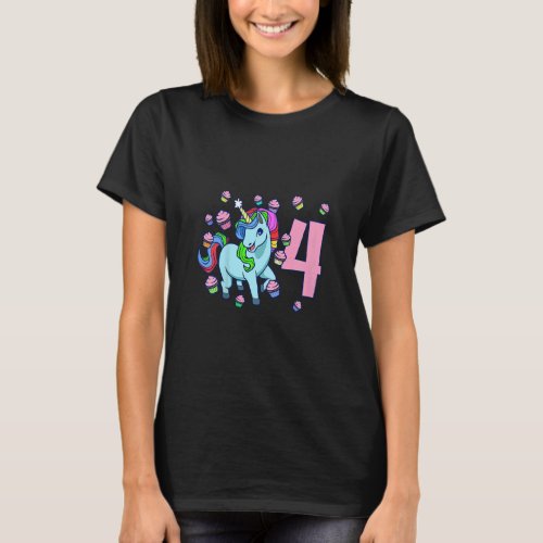 Kids I am 4 with unicorn  girl birthday 4 years ol T_Shirt