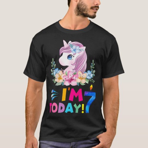 Kids I Am 7 Today Unicorn Birthday Party Outfit Un T_Shirt