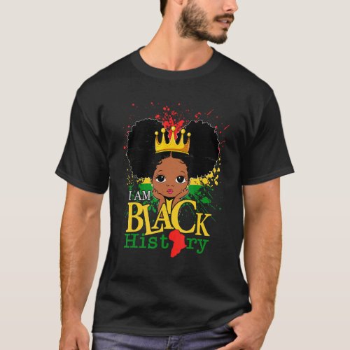 Kids I Am Black History Girls Little Melanin Queen T_Shirt