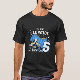 Kids I am Georgios finally 5 Blue Dino TRex Kids G T-Shirt