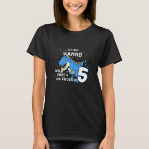 Kids I am Hanno finally 5 Blue Dino TRex Kids Germ T-Shirt