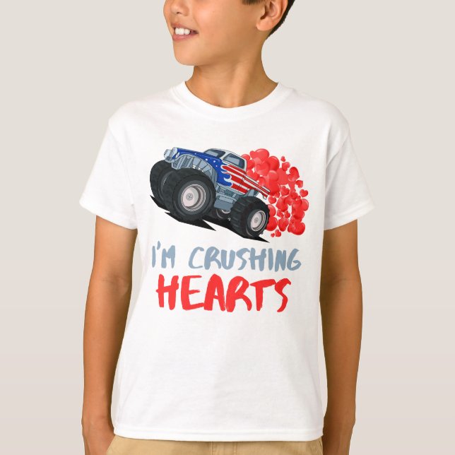 kids i crush hearts monster truck toddler boys  T-Shirt (Front)