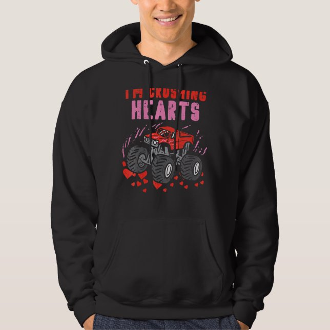 Kids I Crush Hearts Monster Truck Toddler Boys Val Hoodie (Front)