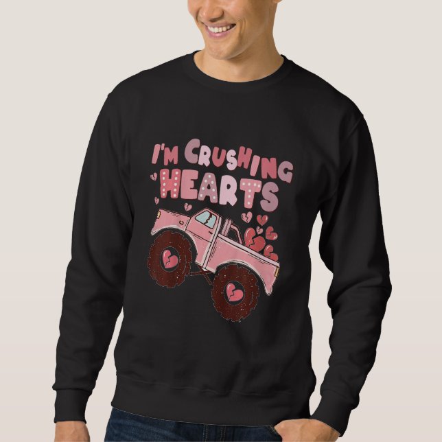 Kids I Crush Hearts Monster Truck Toddler Boys Val Sweatshirt (Front)