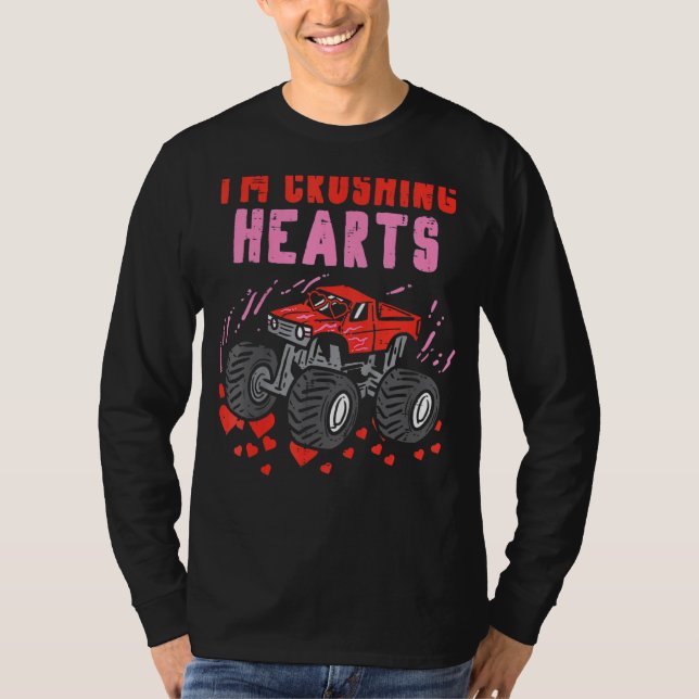 Kids I Crush Hearts Monster Truck Toddler Boys Val T-Shirt (Front)